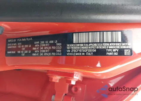 2016 Fiat 500X Easy из США, поврежденный, VIN ZFBCFYBT9GP350104